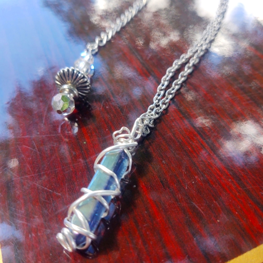 Blue Angel Aura crystal necklace 925 sterling silver wrapped helix... With Cryst